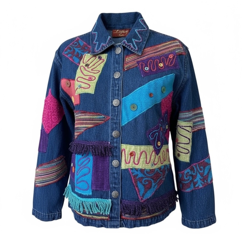 Legacy Denim Patchwork Embroidered Jacket Boho Festival Artsy Small‎